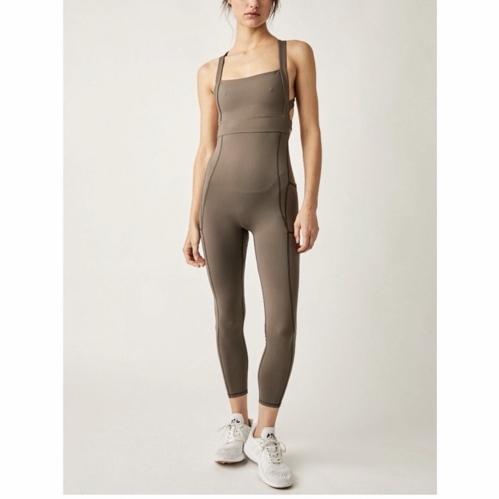 Free People FP Movement My High One Piece Jumpsuit Bodysuit Charcoal Brown